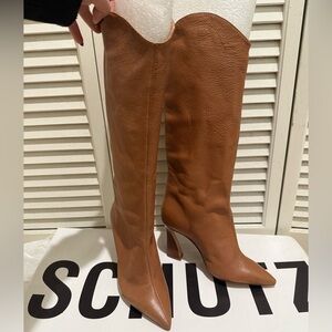 SCHUTZ MARYANA - Tan Leather Heeled Boots